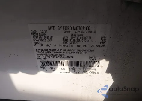 2014 Ford Explorer Limited from USA, damaged, VIN 1FM5K8F8XEGB39722